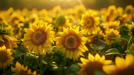 Sunflowers Blooming in the Golden Hour