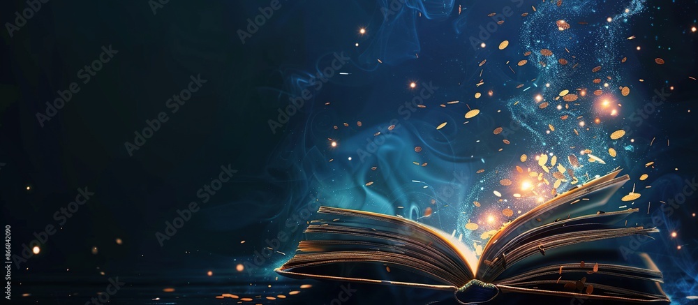 Poster An open book with sparkles coming out of it ideal for fantasy.