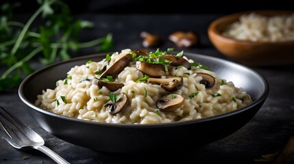 Creamy Mushroom Risotto Garnished with Fresh Parsley in a Sophisticated Presentation