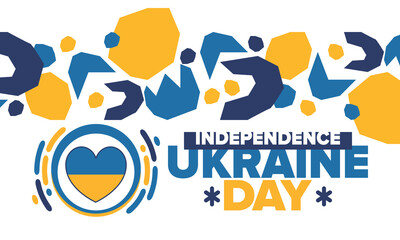 Independence Day in Ukraine. National happy holiday, celebrated annual in August 24. Ukrainian flag. Blue and yellow. Patriotic elements. Poster, card, banner and background. Vector illustration
