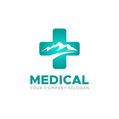 logo medical healthcare design vector symbol cross in mountain icon illustration