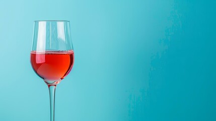 Rose wine glass on turquoise background. Refreshing image of a single glass of rose wine against a vibrant turquoise backdrop, perfect for summer and beverage promotions.