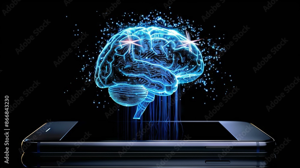 Aufkleber artificial intelligence on smartphone. digital brain hovering over a smartphone, symbolizing ai, dee