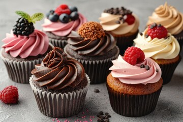 Decorated Cupcakes on a Countertop
