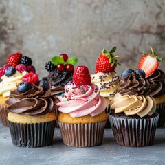 Assorted Cupcakes With Fruit Toppings