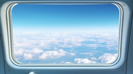 Airplane window vector illustration with inside and outside views and glass pane detail