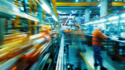 Fototapeta premium A group of workers in protective suits engaged in a factory environment. 
