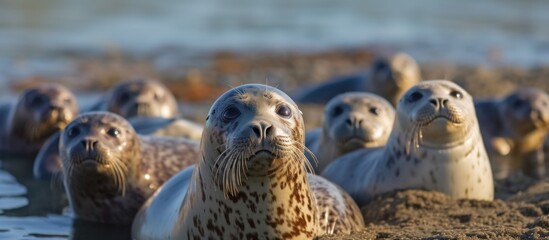 Harbor Seals Resting on a Sandy Shore