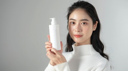 young asian woman holding cream,