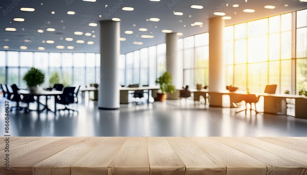 Aufkleber blurred empty open space office abstract light bokeh at office interior background for design