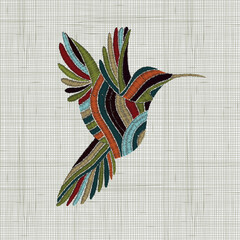 Embroidery Bird. Vector Embroidery home decor, ornament for textile, fashion, fabric pattern.	
