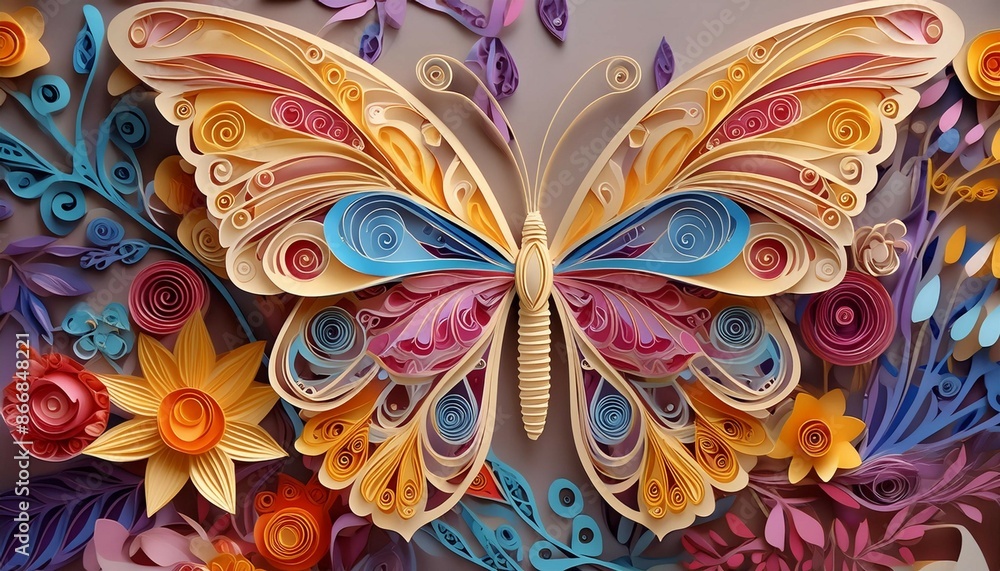 Wall mural paper craft butterfly animal quilling patterns art painting illustration ultra hd wallpaper image