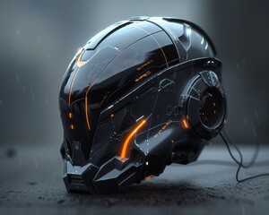 Fototapeta premium Futuristic Sci Fi Helmet with Sleek Angular Design and Glowing Details