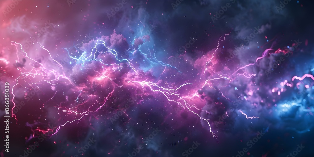 Poster expressive abstract art featuring realistic lightning effect and dynamic electric charge sparks. con