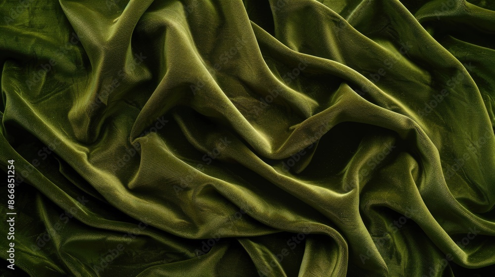 Poster a green fabric with a pattern of a green and white stripe. the fabric is folded and has a shiny appe