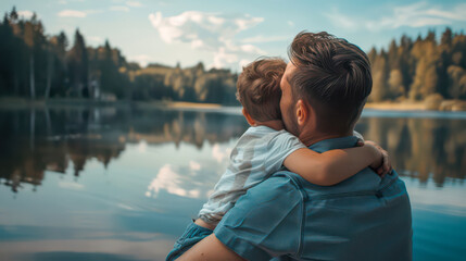 Fototapeta premium Father spending time with his child outdoors. Father's Day.
