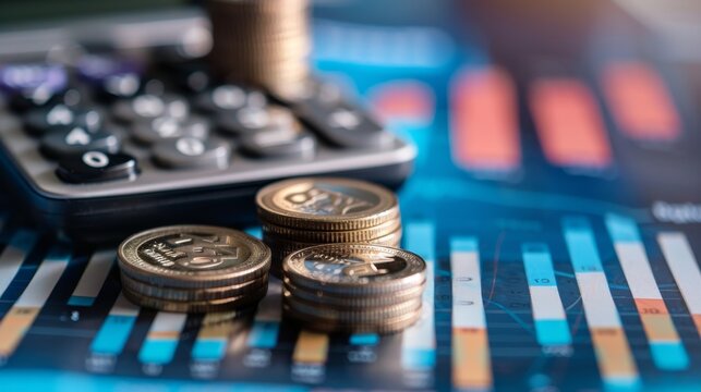 Coins Stacked on Financial Chart Close Up - Powered by Adobe