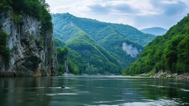 Ideal spot for fishing and rafting with Eastern European scenery and space for text