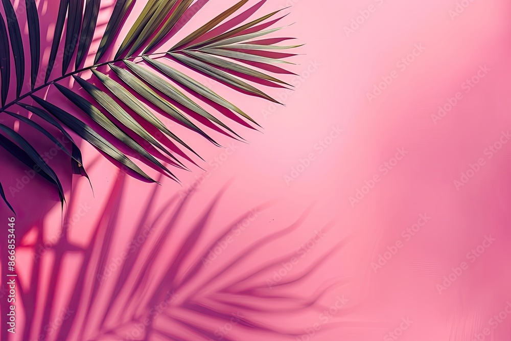 Poster a pink background with a leafy green leaf on it. the leaf is on the left side of the image