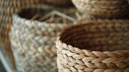 Obraz premium Close-up of braided wicker baskets