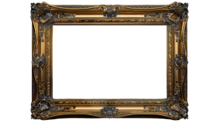 Ornate Golden Picture Frame Isolated on White Background, Png File