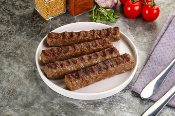 Grilled beef kebab minced meat