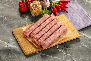 Raw beef kebab sausage for grill