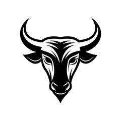 Silhouette of a bulls head in black and white on a white background