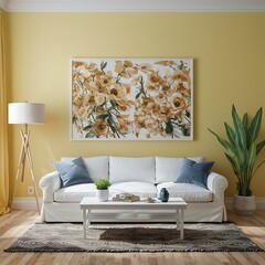 mockup poster frame in modern interior background, Room, interior, sofa
, bedchamber, 3D render, 
, living room, Scandinavian style, furniture, home, design, couch, house3D illustration 
