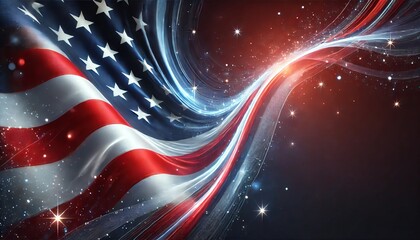 Abstract American flag with stars and stripes, in red white and blue, patriotic background. Generative AI