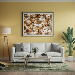 mockup poster frame in modern interior background, living room, Scandinavian style, furniture, home, design, couch, house3D illustration, Room, interior, sofa
, bedchamber, 3D render, 
