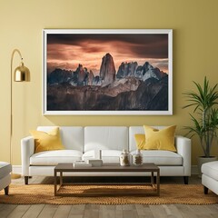 mockup poster frame in modern interior background, living room, Scandinavian style, furniture, home, design, couch, house3D illustration, Room, interior, sofa
, bedchamber, 3D render, 
