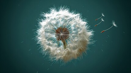 Fototapeta premium A blue background with dandelions blowing in the wind and dandelions in the foreground