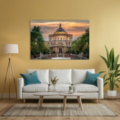 mockup poster frame in modern interior background, living room, Scandinavian style, furniture, home, design, couch, house3D illustration, Room, interior, sofa
, bedchamber, 3D render, 
