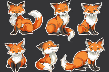 Stickers of fox with fluffy orange fur and a bushy tail