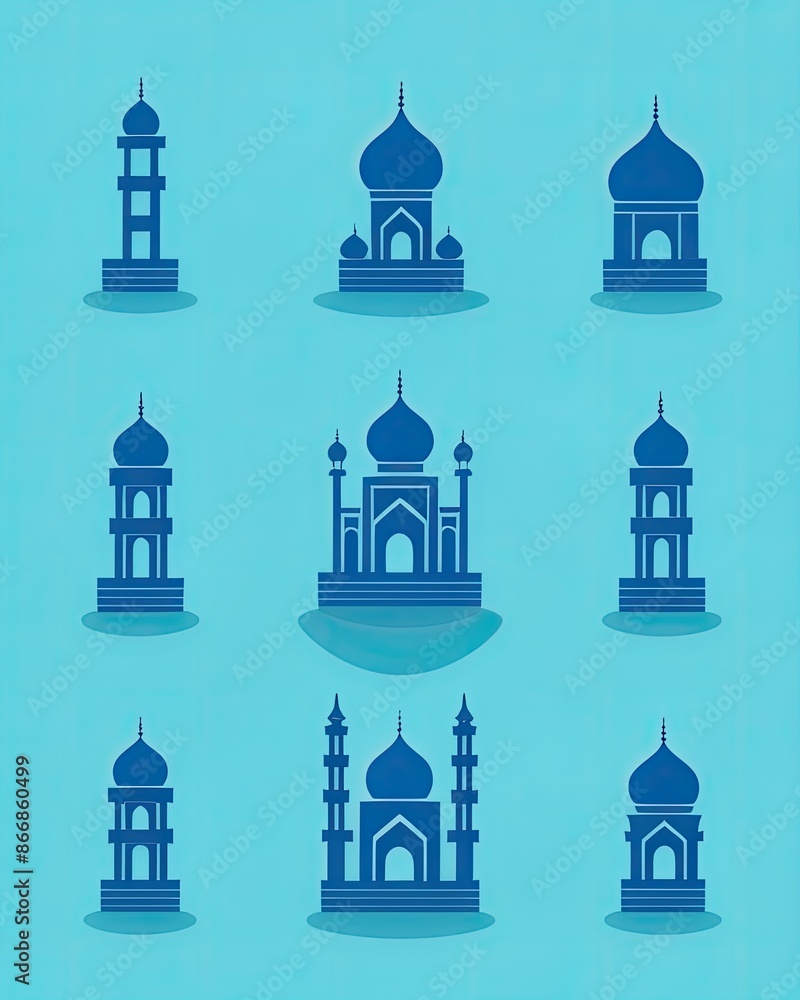 Wall mural Set of Ramadan Essentials Illustration. Ramadan Illustration. Islamic Ramadan Illustration.