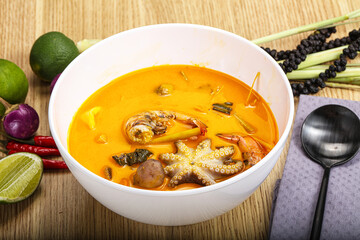 Thai Tom Yum soup with seafood
