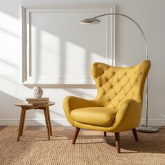 mockup poster frame in modern interior background, living room, Scandinavian style, 3D render, 3D illustration, Room, interior, sofa, furniture, home, design, couch, house, bedchamber
