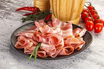 Raw pork bacon for breakfast