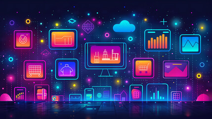 Colorful infographic displaying key ecommerce metrics including conversion rates average order value and customer lifetime value emphasizing datadriven business insights