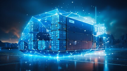 Futuristic cargo ships with advanced global logistics technology and supply chain networks