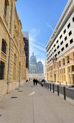 A street in Marseille and, in the background, the Cathedrale La Major