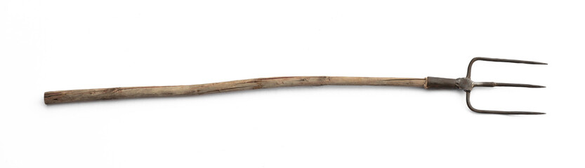 old pitchfork for hay isolated on white background