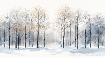 Obraz premium A serene winter landscape with bare trees standing in the snow, showcasing the calm beauty of a cold, frosty day.
