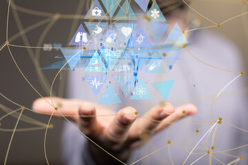 medical on hospital background, medical technology network concept