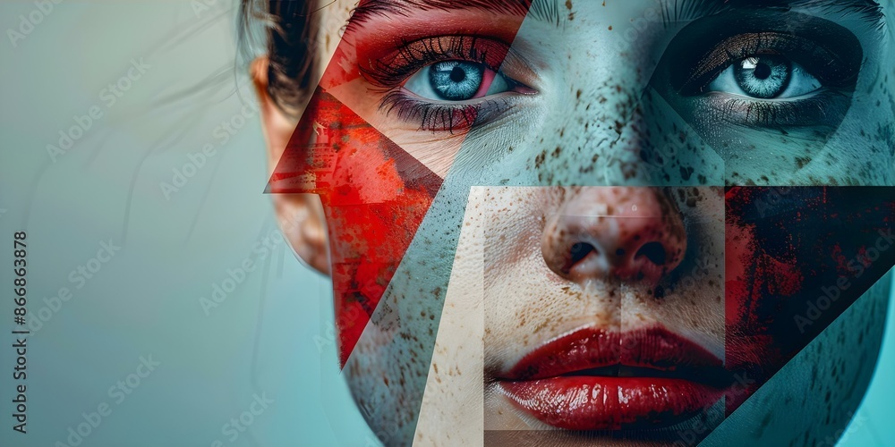 Poster geometric elements enhancing the surreal and artistic composition of an abstract vintage portrait. c