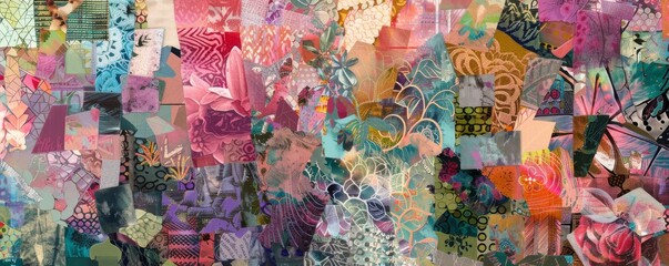 Fototapeta premium Colorful collage background with a variety of textures, patterns and colors, ideal for creative projects, websites and digital art
