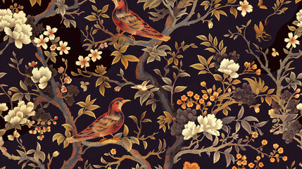 A black and white bird painting with a tree in the background