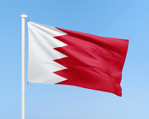 Bahrain flag on stick on sky background. Realistic flag illustration