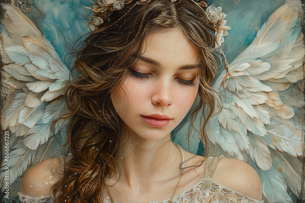 Poster beautiful angel with wing